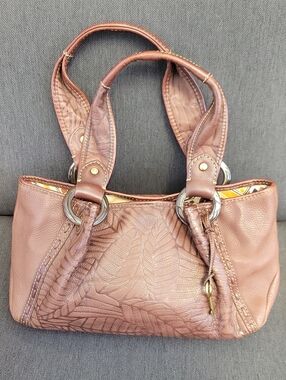 Fossil Brown Embossed Leaf Leather Shoulder Bag
